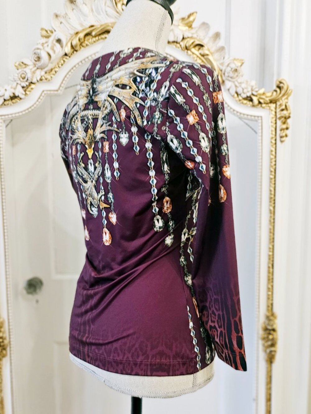 Just Cavalli burgundy printed stretch top, size M, NWT - Picture 5 of 16